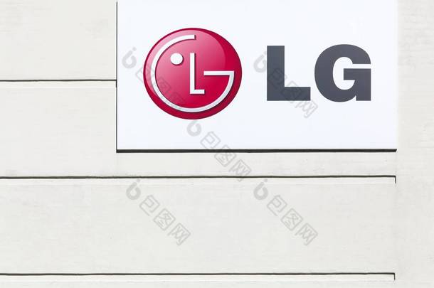 丹麦奥胡斯-2017年5月16日: 在门面上的 Lg 标志。Lg <strong>公司</strong>以前幸运金星是韩国跨国<strong>公司</strong>。Lg 制造电子、化工和电信产品