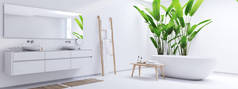 新的现代禅宗浴室与热带植物。3d 渲染