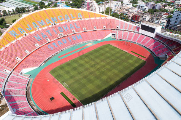 曼谷, 泰国。在2017年7月27日。Rajamangala 体育场鸟瞰图。是华麦<strong>体育场馆</strong>的一部分。这是泰国国家足球队的主场体育场。.
