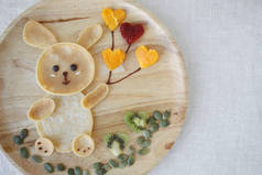 兔子煎饼早餐, 有趣的食物艺术为孩子