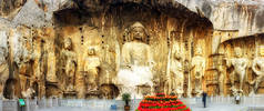 洛阳, 克雷斯波, 中国-12月 252017: 参观洛阳龙门石窟的游客和参观者