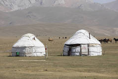 吉尔吉斯斯坦宋伊塞克湖湖传统蒙古包营