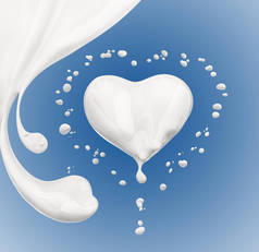 飞溅牛奶抽象背景, 心脏牛奶隔绝3d 渲染