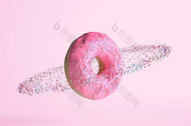 粉红色釉面甜甜圈在柔和的背景, 银河概念