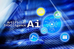 人工智能、人工智能、自动化和现代信息技术在虚拟屏幕上的概念.