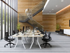 内部现代开放空间办公室3d 例证
