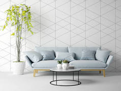 现代起居室内配有沙发和家具 3 D 渲染