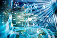 网络安全、数据保护、信息隐私。互联网和技术概念