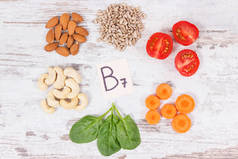 含有维生素 B7、天然矿物质和纤维的不同营养成分, 健康营养