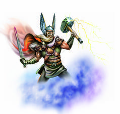 维京神拿着锤子，战士与剑，雷和闪电，孤立的字符在白色背景