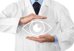 概念眼睛检查，视光手保护眼睛图标,