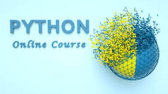 Python在线课程广告的3D示例。 Python语言的电子学习。 Python计算机课程的横幅。 网上方案拟订培训.