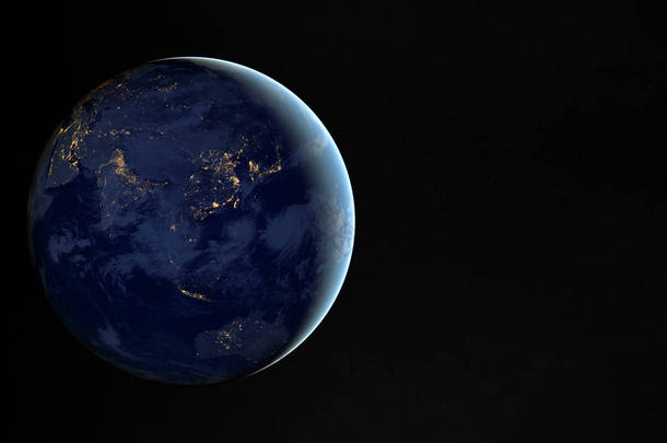 夜景<strong>地球</strong>与城市灯亚洲3D rend