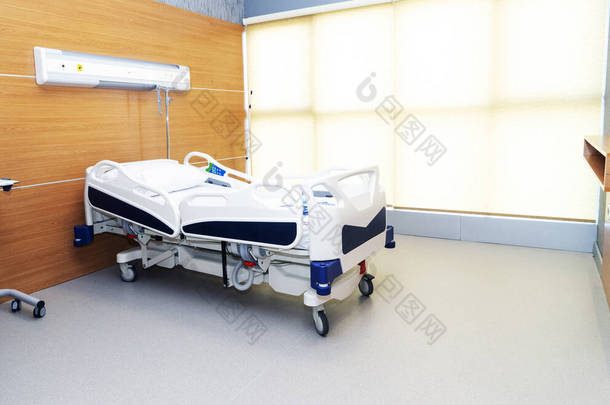 现代化医院里配备有病床和舒适的医疗设备的病房