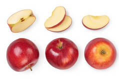 红苹果，半隔离在白色的背景与剪枝路径和完整的领域深度。顶部视图。平躺在床上集合或集合