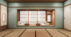 青色的生活柜设计采用日本风格的最小设计.3d渲染