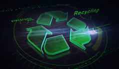回收符号、环境、生态、减少电子废物、绿色技术和工业图标。抽象符号概念3D渲染说明.