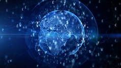 技术网络数据连接，数字数据网络和网络安全，未来全球和社会网络连接背景概念。3d渲染
