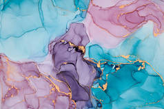 半透明色调的洪流、蜿蜒的金属涡旋和泡沫般的色彩喷雾塑造了这些自由流淌的纹理的景观。酒精油墨技术中的天然豪华抽象流体画
