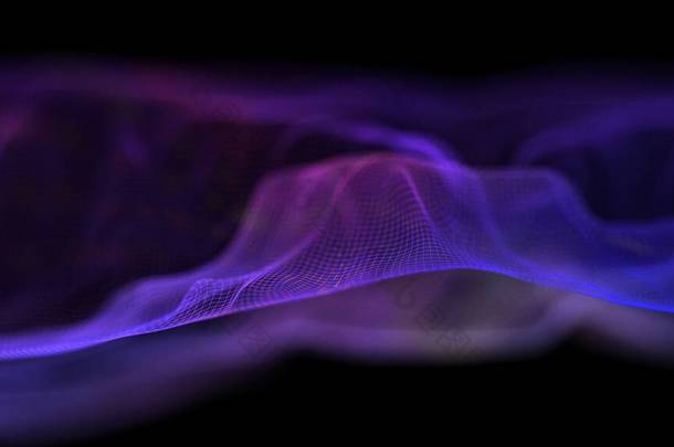 技术背景紫色。网络紫色技术背景。大数据霓虹灯背景透视。网络技术海浪声.