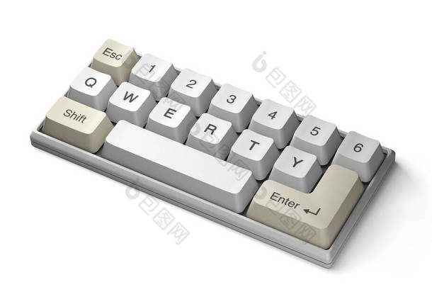 键盘与按钮QWERTY 。如何制作好密码的概念。3D渲染