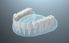 健康的牙齿，牙齿治疗，3D渲染。计算机数字绘图.