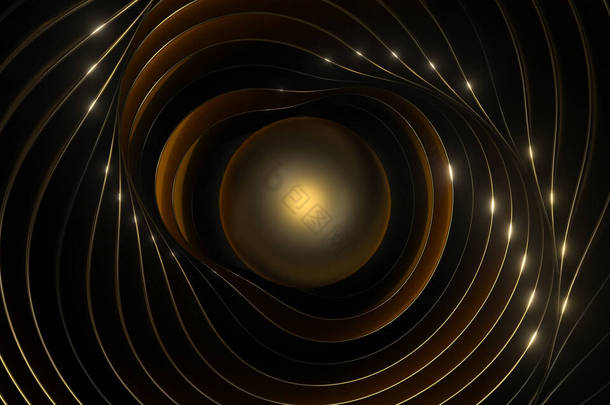 黑色背景的<strong>流动曲线</strong>，3D渲染。计算机数字绘图.