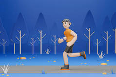 3D cartoon character young man jogging and running in the park, Healthy lifestyle - 3D rendering