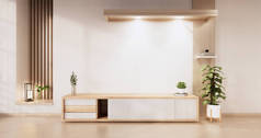 日本现代居室木柜设计。 3D渲染