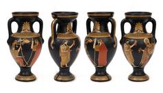 以花瓶的形式从希腊寄来的纪念品，花瓶背景为白色，有一个神话人物