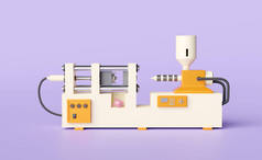 紫色背景分离的奶油塑料注塑机, 3D插图或3D渲染