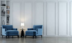 最低的客厅室内装饰、家具装饰和白墙图案背景