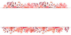 一种由粉红的桃花和白色背景的粉红花朵制成的框架。横向横幅美丽的名片，贴纸，价格标签，广告，邀请函。复制图像中心的空间