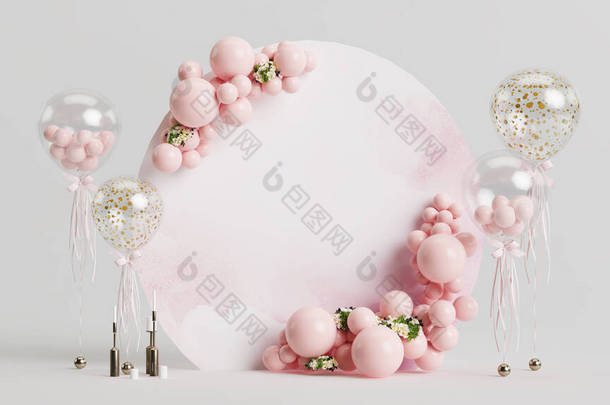 Happy valentine's day with 3d background and romantic valentine decorations premium photo