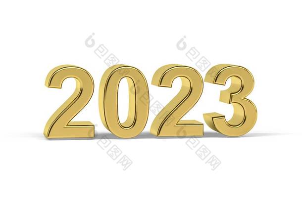 金色3d号<strong>2023</strong> - <strong>2023</strong>年以白色背景隔离- 3d渲染
