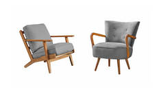 两张灰色豪华经典扶手椅,木制腿,剪路与白色背景隔离.家具系列