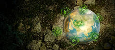 具有ESG图标横幅背景的生态可持续性地球树NASA 3D图像中的一些元素或纹理