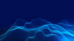 大数据冲浪的变形金刚。带有蓝光的颗粒在抽象的背景上.人工智能概念.