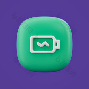 Environment icon, battery power 3d icon on a green button, white outline energy icon, 3d rendering, 图片