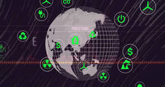 Image of ecology and green energy icons over globe. global sustainability, ecology, climate change, 