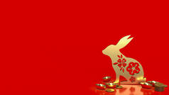 gold rabbit and chines money for promotion concept 3d rendering