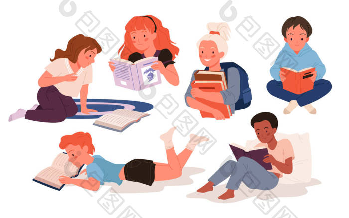卡通片中的男主角研究小学生从图书馆看开卷图片-包图网企业站