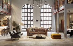 Digital image of a beautiful living room of a large house in the style of a New York style apartment