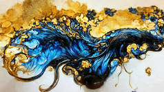 Abstract illustration alcohol ink with gold and blue color on marble art
