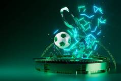 football 3d object in the abstract background, arena concept design, copy space, 3d illustration, gl