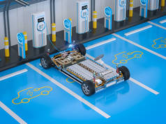 3D渲染电动汽车插座与ev充电站