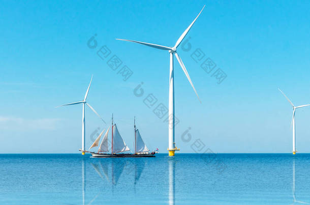 荷兰风力<strong>发电</strong>园空中<strong>风车</strong>涡轮机的<strong>风车</strong>公园