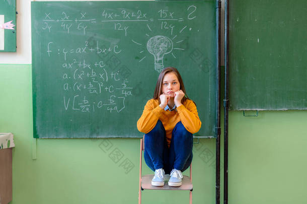 <strong>数学</strong>课上的那个十几岁的女孩被<strong>数学公式</strong>淹没了。压力、教育、成功理念.