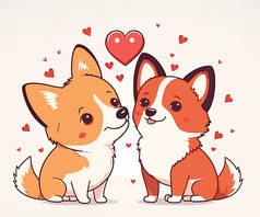 Two cute dogs in love. Valentine's card.