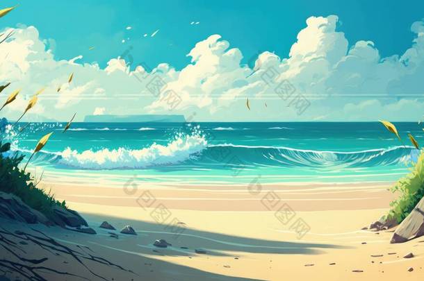 一幅在背景中波涛汹涌的海滩画，一幅乌云密布的蓝天，一幅在海市蜃楼和迈克 · 米格诺拉的画，一幅在空气中的画